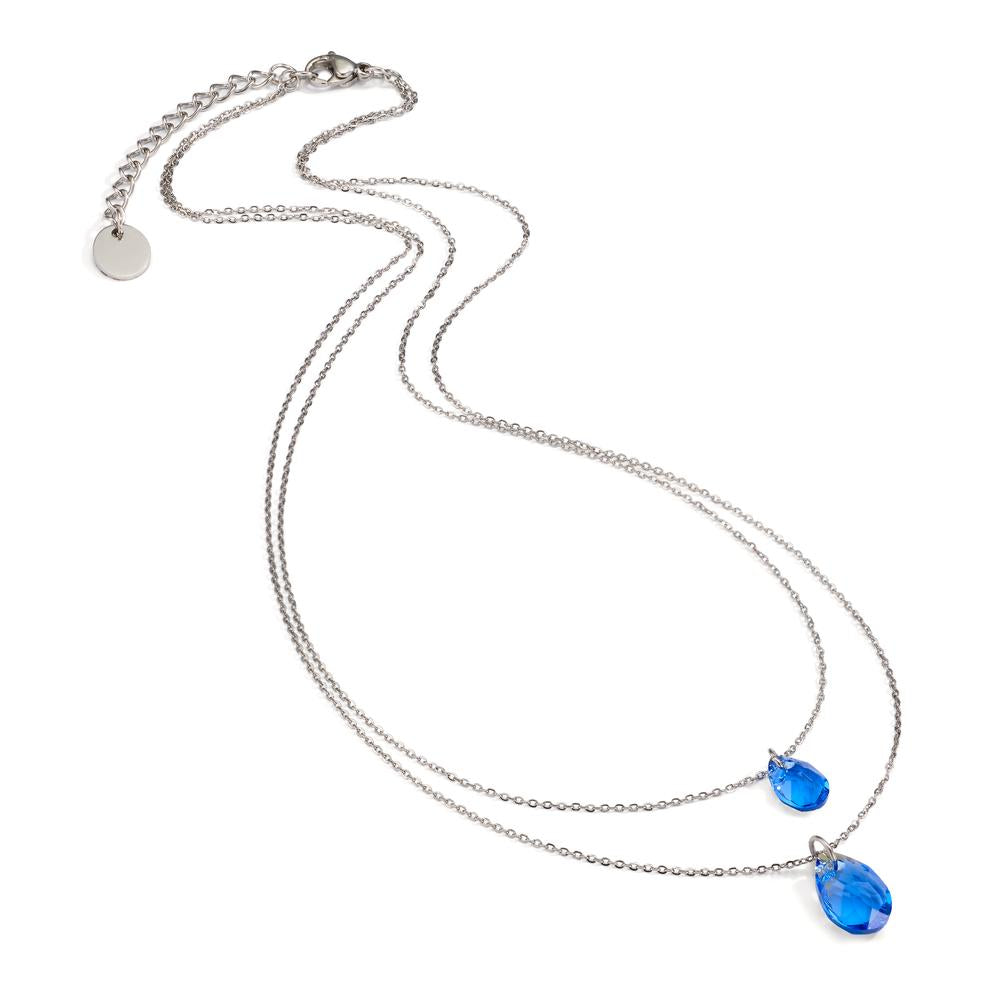 Collier Acier inoxydable Zircone bleu, 2 Pierres 40-44 cm