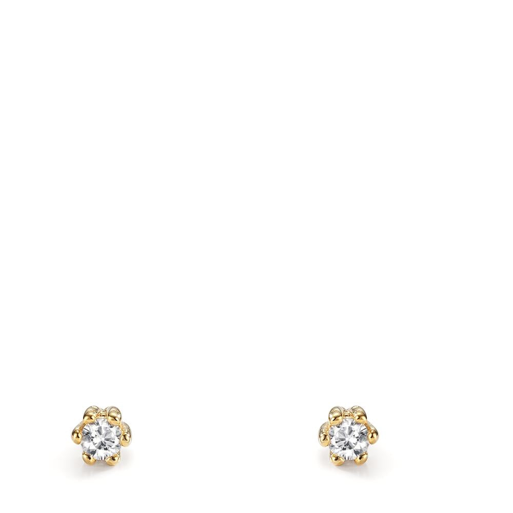 Clous d'oreilles Or jaune 9K Zircone 2 Pierres Ø3 mm