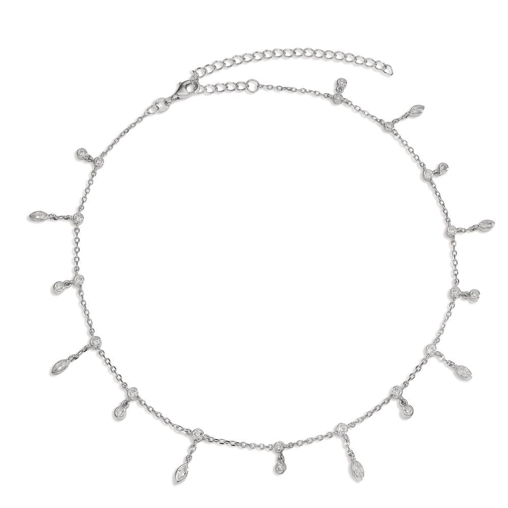 Collier Argent Zircone 30 Pierres Rhodié 32-40 cm