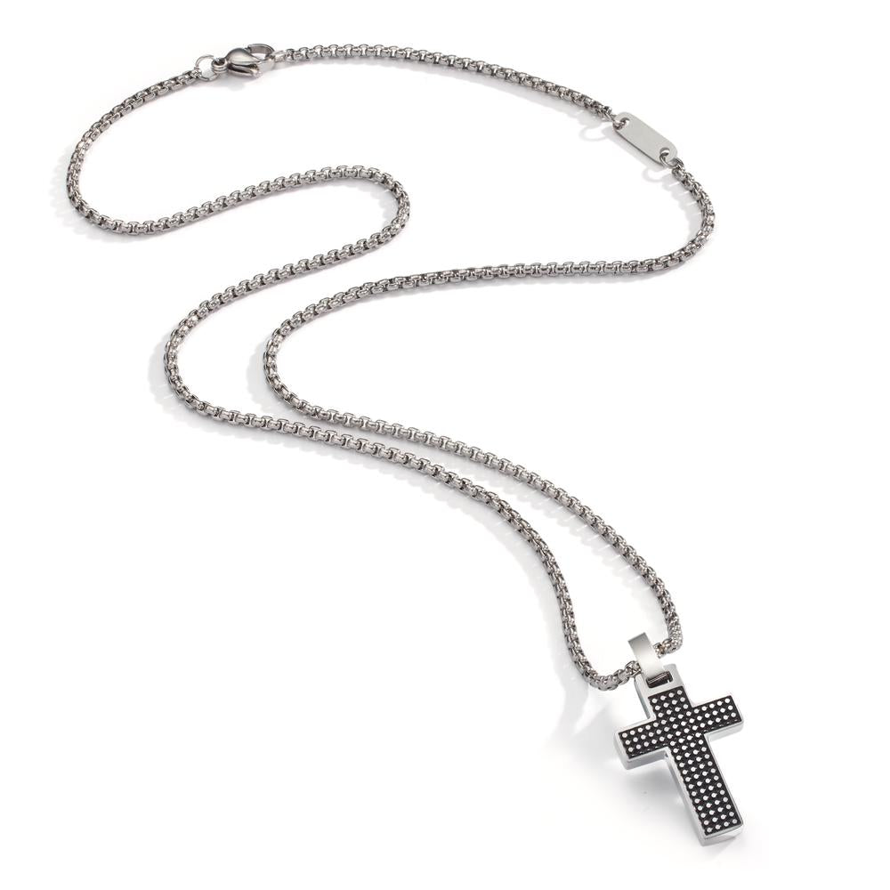 Collier Acier inoxydable noir PVD Croix 44-50 cm