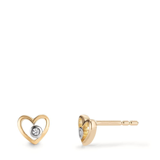 Clous d'oreilles Or jaune 18K Cultivé en laboratoire de diamant 0.02 ct, 2 Pierres, w-si Coeur Ø6 mm