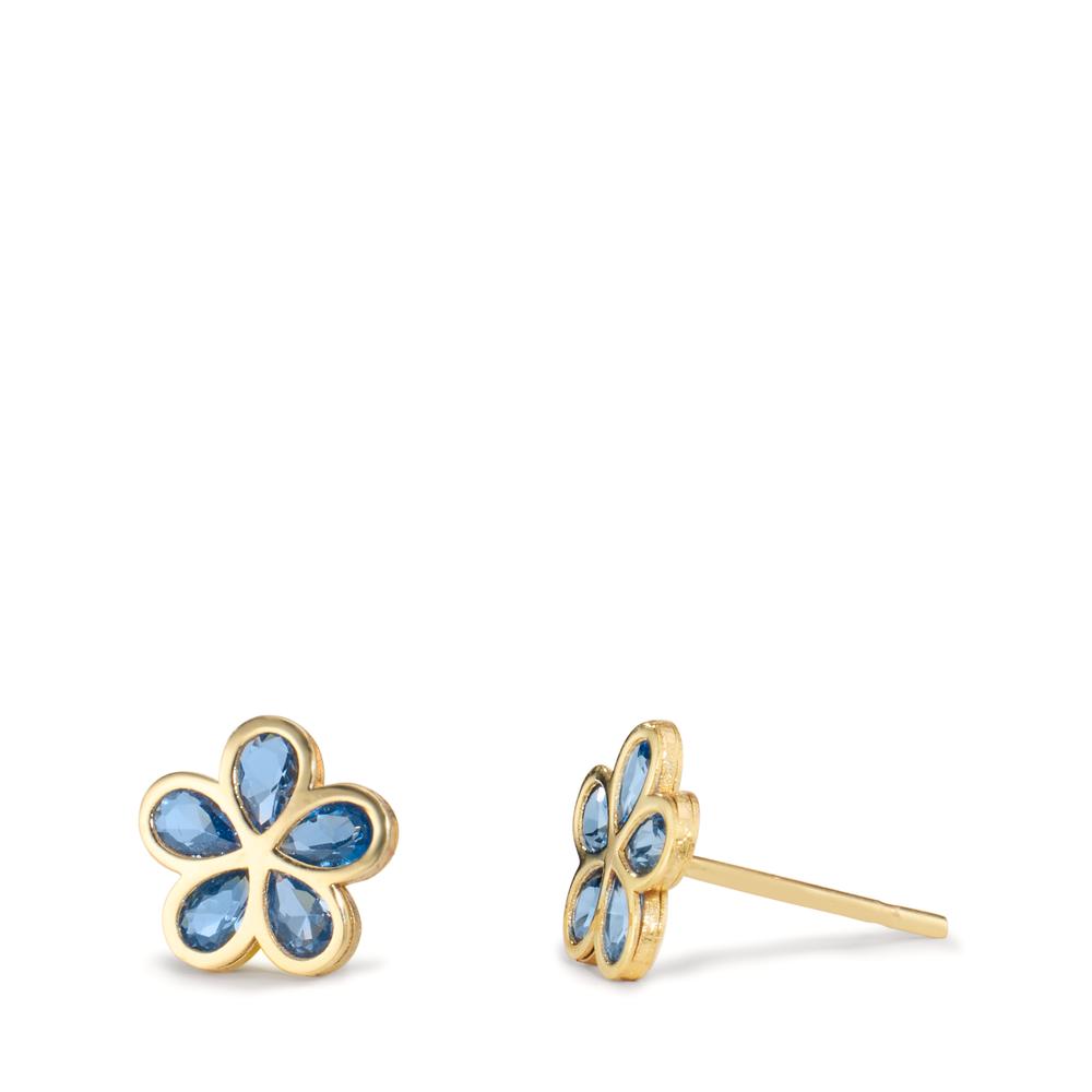 Clous d'oreilles Or jaune 9K Zircone bleu, 5 Pierres Fleur Ø7.3 mm