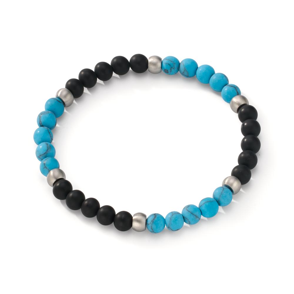 Bracelet Acier inoxydable Agate noir, Turquoise 20 cm Ø6.5 mm