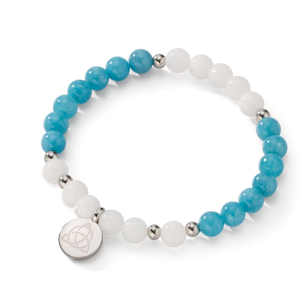 Bracelet Acier inoxydable Agate blanc, Jade bleu Celtique 17 cm Ø6.5 mm