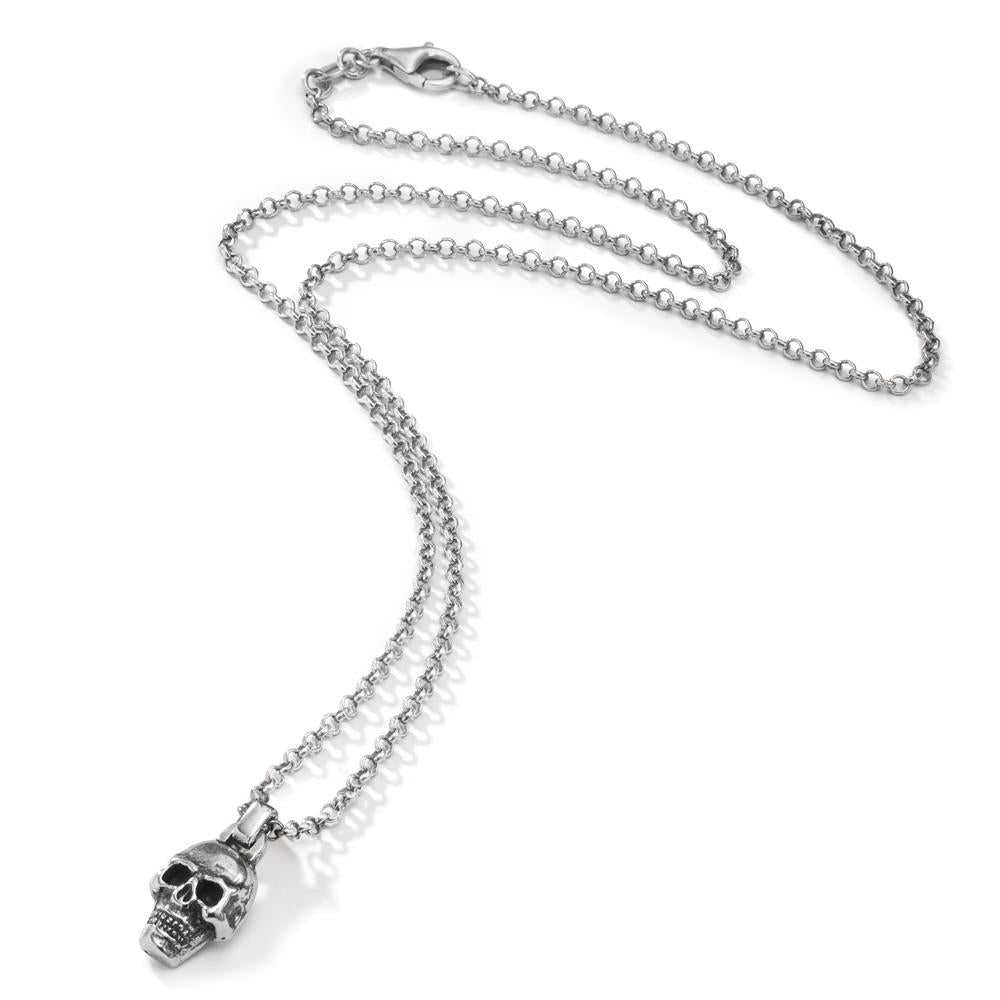 Collier Argent Patinée Tête de Mort 50 cm