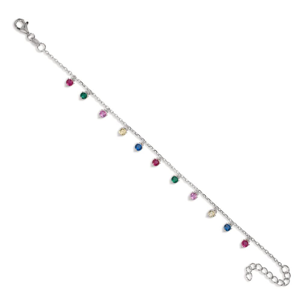 Bracelet Argent Zircone coloré, 11 Pierres Rhodié 16-19 cm