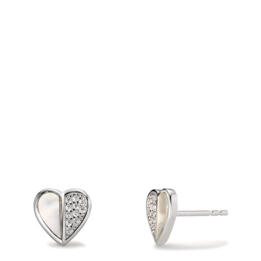 Clous d'oreilles Argent Zircone Rhodié nacre Coeur Ø9 mm