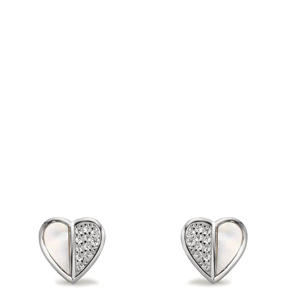 Clous d'oreilles Argent Zircone Rhodié nacre Coeur Ø9 mm