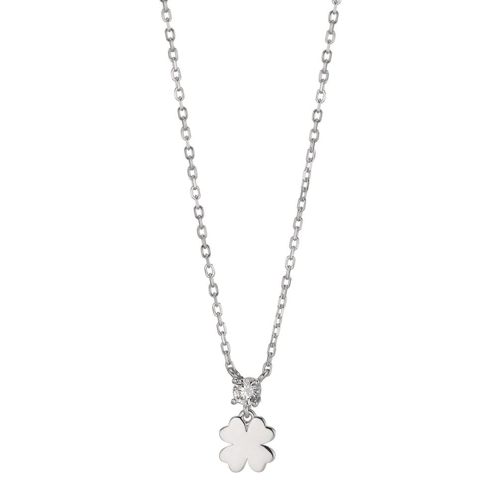 Collier Argent Zircone Rhodié Feuille de Trèfle 40-45 cm