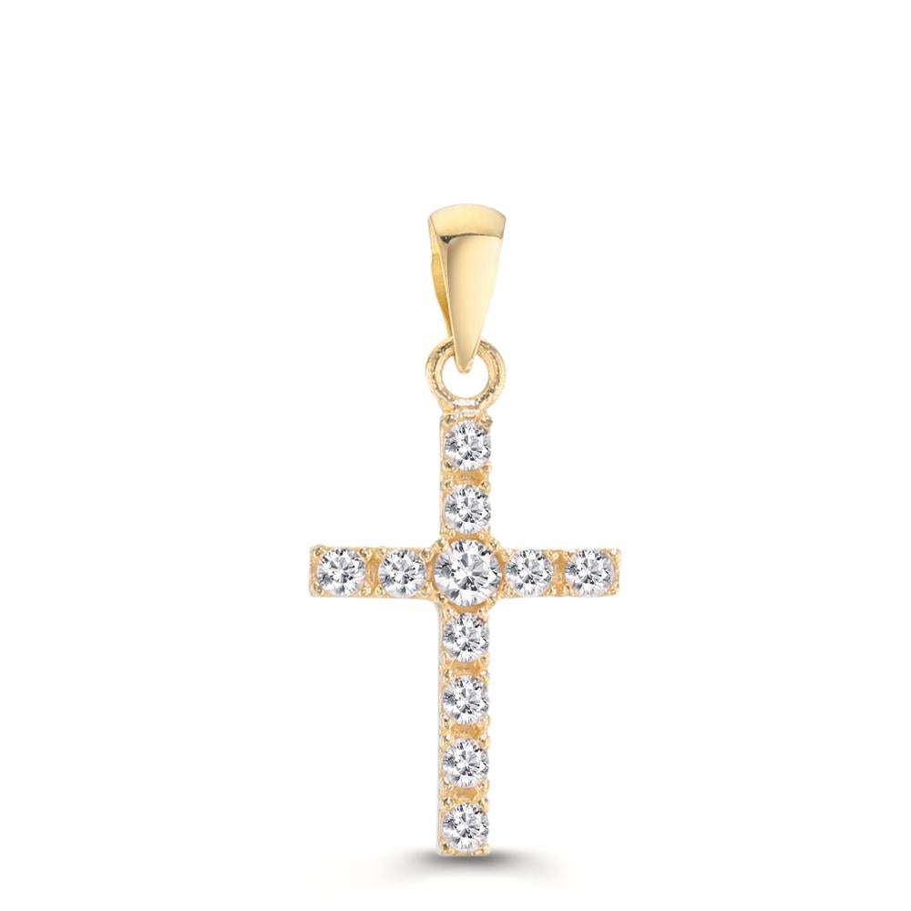 Pendentif Or jaune 18K Zircone 11 Pierres Croix