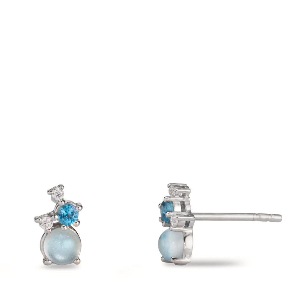 Clous d'oreilles Argent Zircone 2 Pierres, Topaze London Blue 2 Pierres, Topaze bleu, 2 Pierres Rhodié