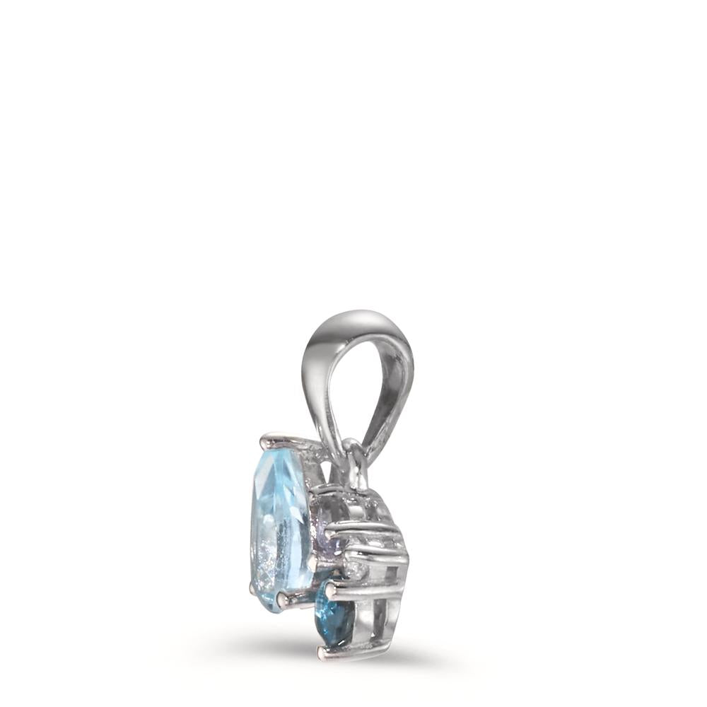 Pendentif Argent Zircone, Lolite, Topaze London Blue, Topaze bleu Rhodié Ø7 mm