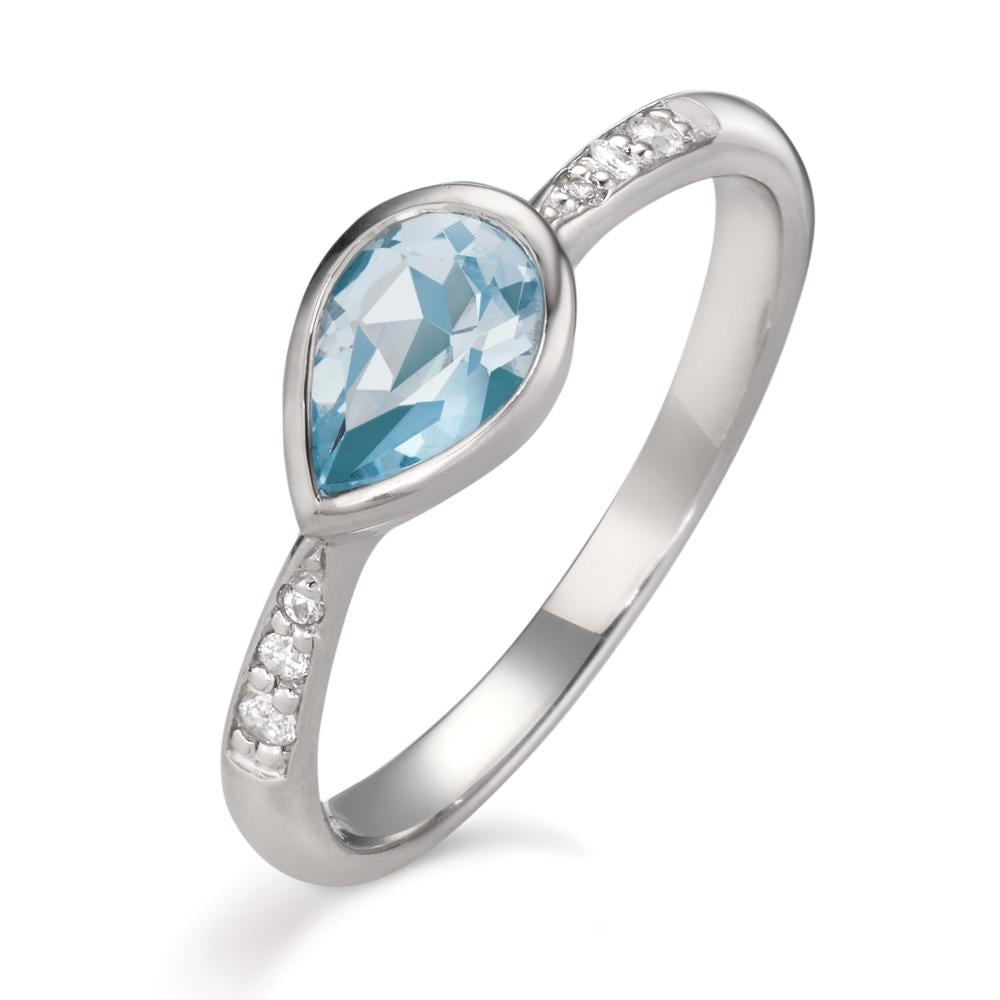 Bague Argent Zircone 6 Pierres, Topaze bleu Rhodié