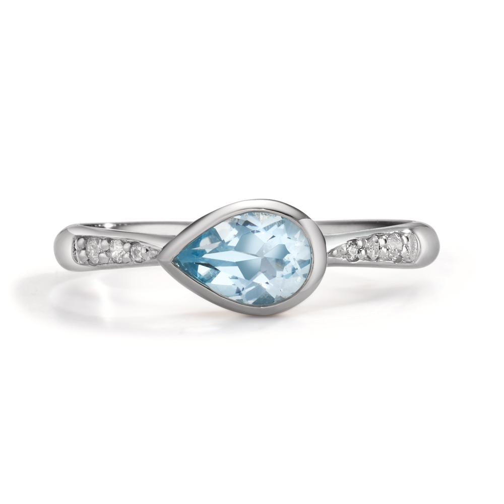 Bague Argent Zircone 6 Pierres, Topaze bleu Rhodié