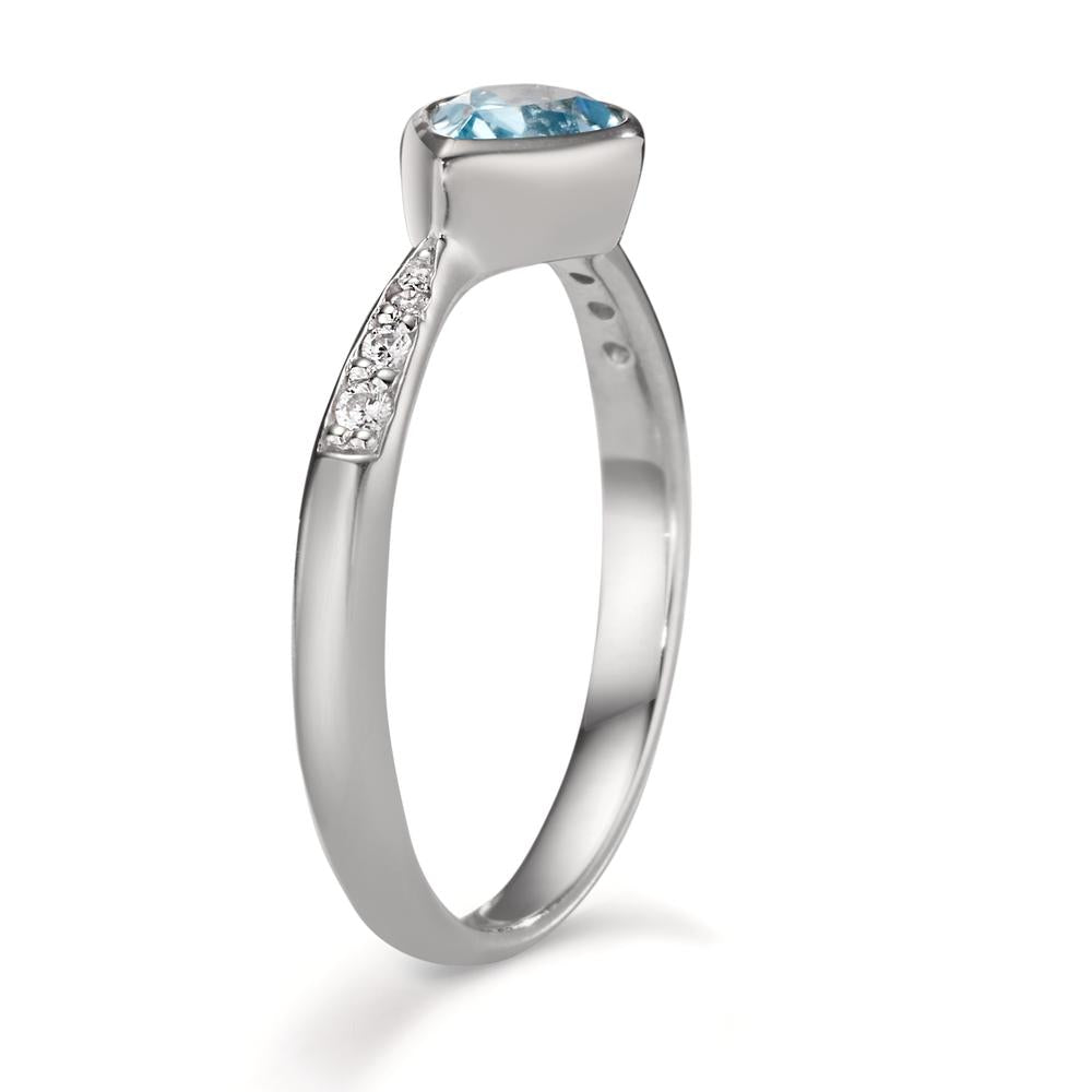 Bague Argent Zircone 6 Pierres, Topaze bleu Rhodié