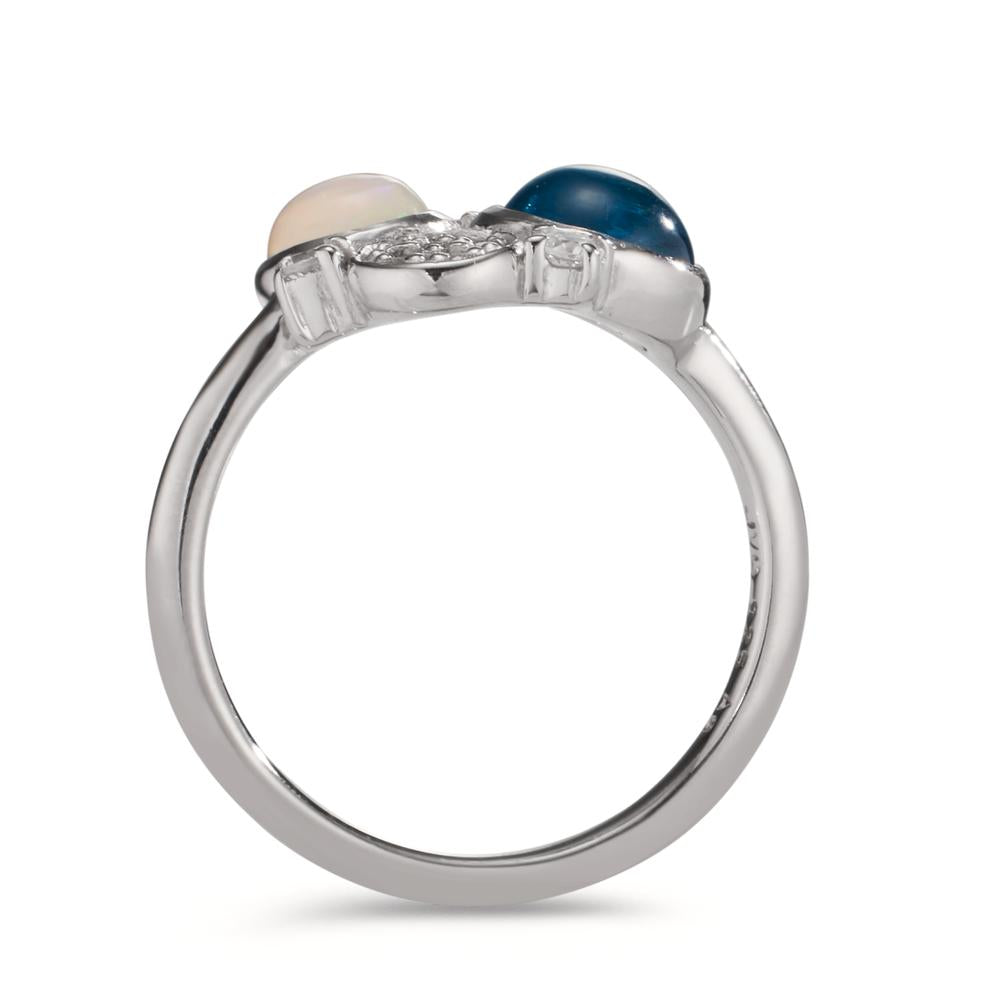 Bague Argent Zircone, Topaze bleu, Opale Rhodié