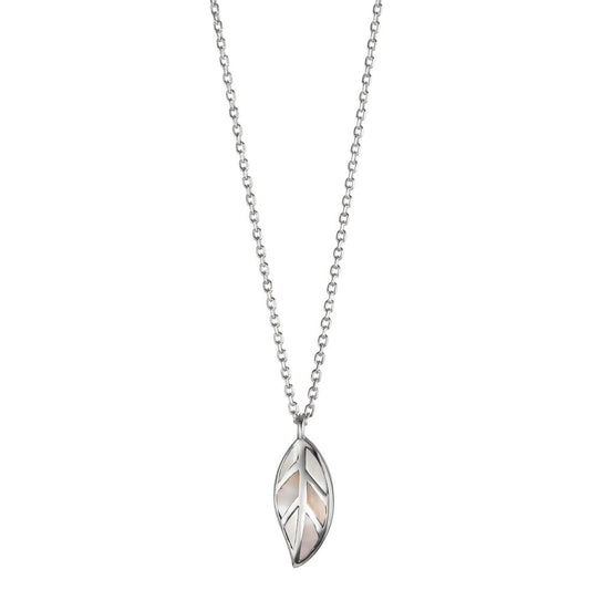 Collier Argent Rhodié nacre Feuille 40-42 cm