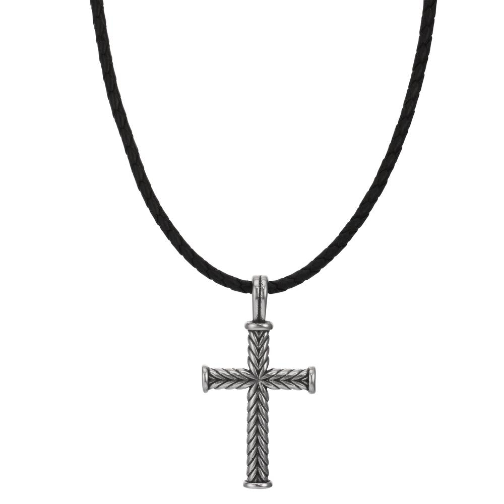 Chaînette avec pendentif Acier inoxydable, Cuir Croix 50 cm