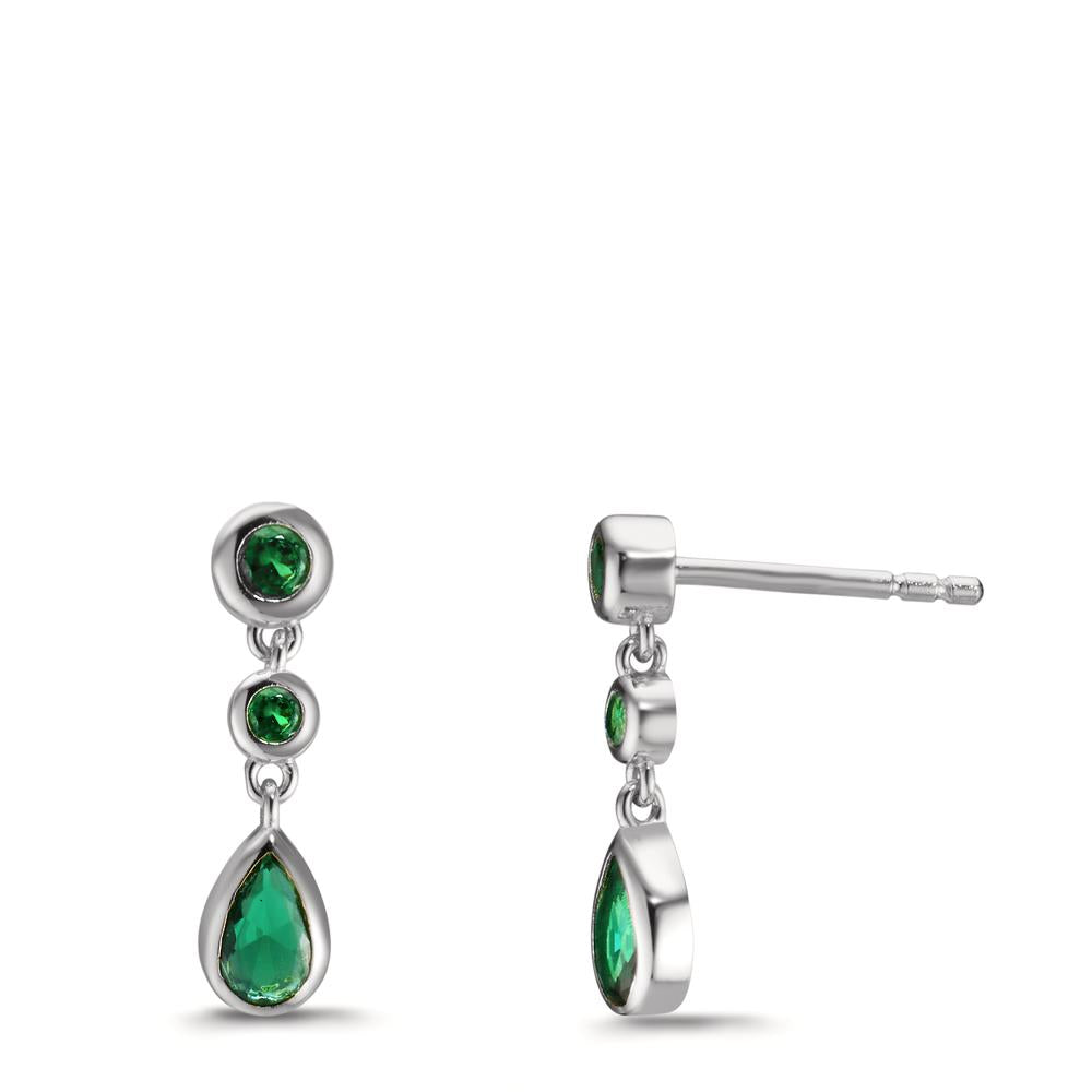 Pendant d'oreilles Argent Zircone vert, 6 Pierres Rhodié