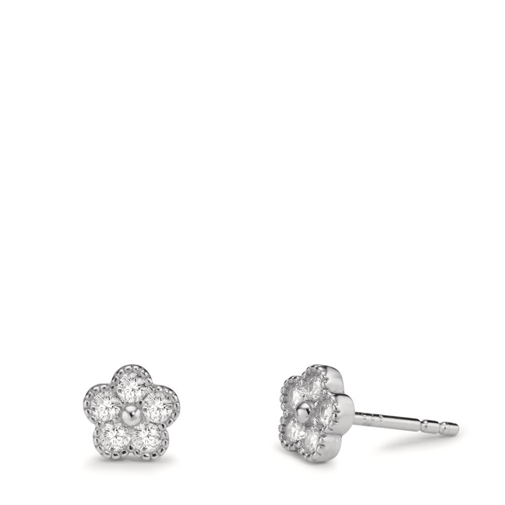 Clous d'oreilles Argent Zircone 10 Pierres Rhodié Fleur Ø6 mm