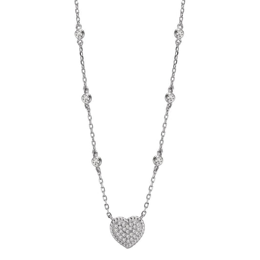 Collier Argent Zircone Rhodié Coeur 40-45 cm