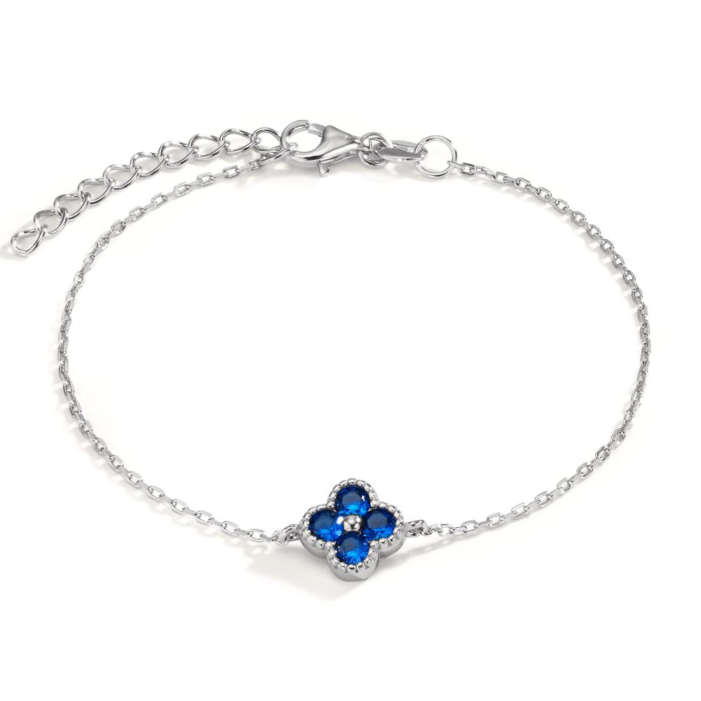 Bracelet Argent Zircone bleu, 4 Pierres Rhodié Fleur 16-19 cm