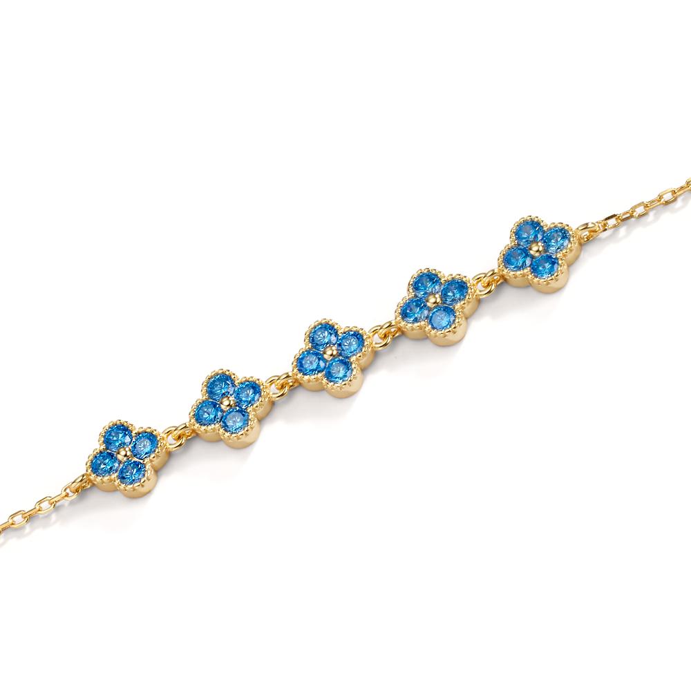 Bracelet Argent Zircone bleu clair, 20 Pierres jaune Plaqué or Fleur 16-19 cm