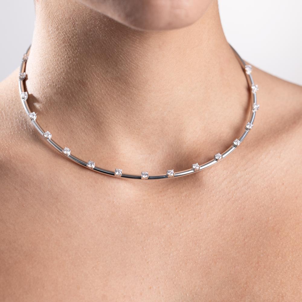 Collier Argent Zircone 17 Pierres Rhodié Ø120 mm