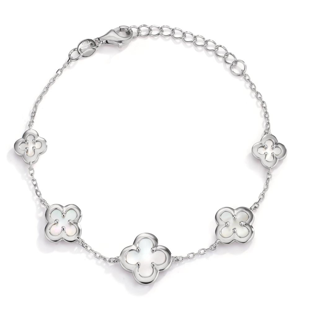 Bracelet Argent Rhodié nacre Fleur 16-19 cm