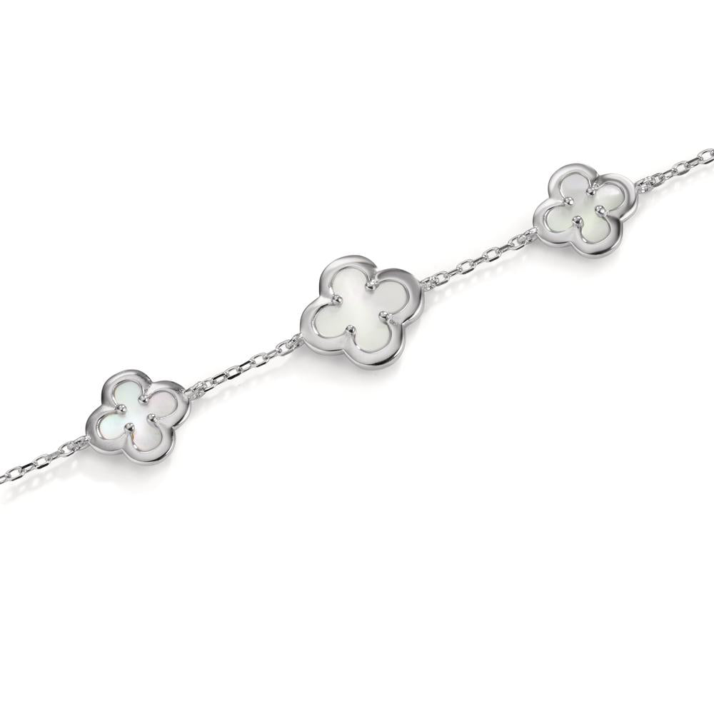 Bracelet Argent Rhodié nacre Fleur 16-19 cm