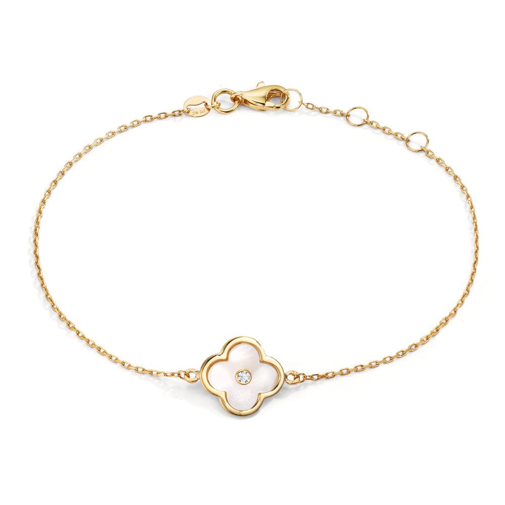 Bracelet Or jaune 9K Zircone nacre Fleur 17-19 cm